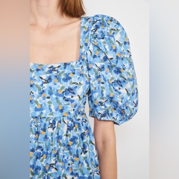 Jacquie The Label Watercolor Floral Print Puff Sleeve Tie Back Babydoll Dress - Picture 2 of 15